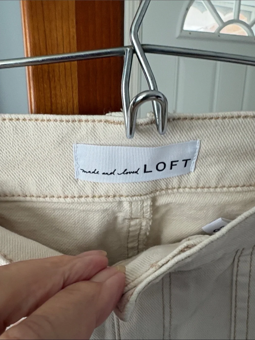 LOFT Cream High-Rise Utility Pants